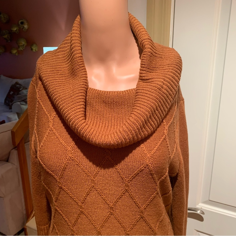NEW YORK & CO. Burnt Orange Sweater Dress, with Cowl‎ Neck. Midi. Long sl…